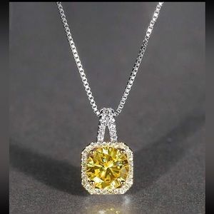 Canary Yellow Cubic Zirconia Geometric Pendant Statement Luxury Glam Necklace